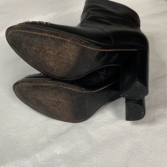 Studded‎ Toe Black Leather Ankle Boots Square Toe Block Heel Fashion Shoes - Picture 7 of 10